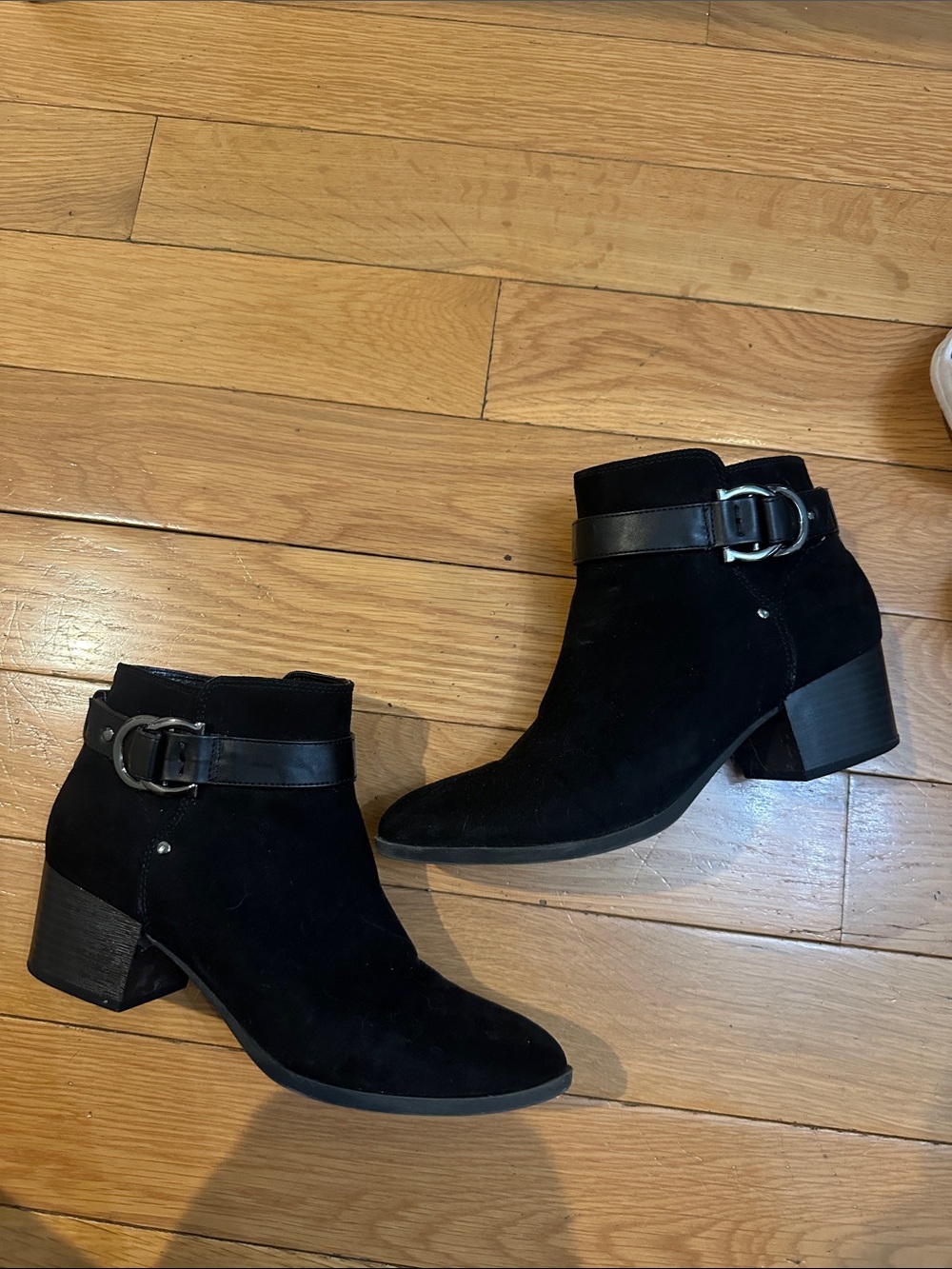Unisa Black Suede Ankle Booties with Buckle Accent